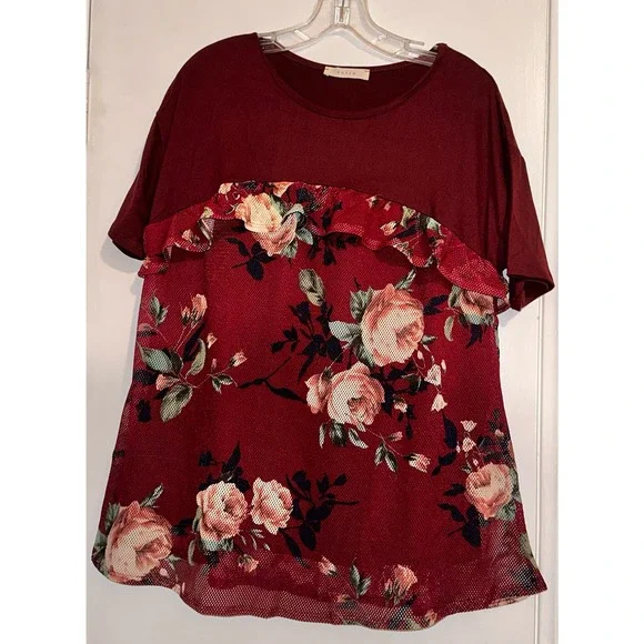 Entro Mesh Ruffled Top with Floral Print ~ S - Picture 1 of 2